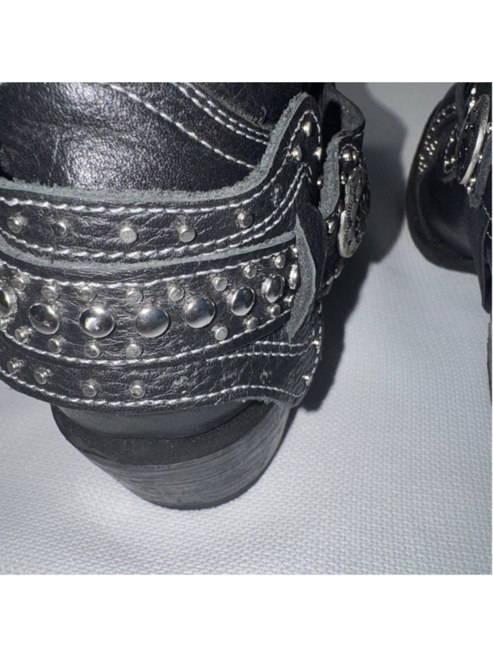 JB Dillon Snip Toe Leather Black Studded Western Cowboy Rodeo Boots Size 7 - Picture 8 of 16